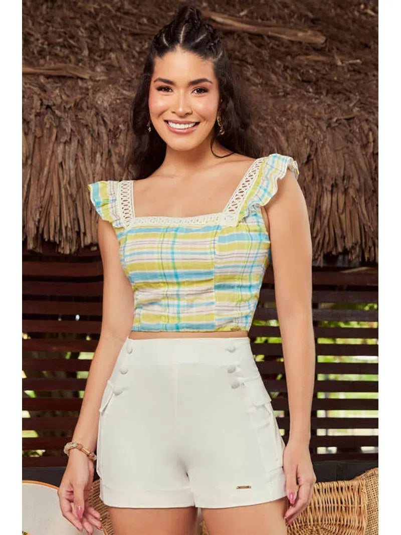 Conjunto De Cropped Com Decote Quadrado E Short