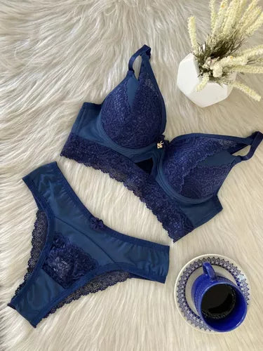 Conjunto Babado De Renda Liso Azul